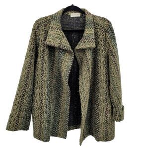 Vtg Blazer Granny Core Cardigan Nobby Knit Textured Asymmetrical Green Striped M